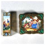 (2pc) 800 SILVER COMPACT & LIPSTICK | Including an enamel-painted & etched 800 silver makeup compact