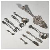 (10pc) 800 SILVER FLATWARE SERVING PIECES | including: Rose handled cake server with Cupid decoratio