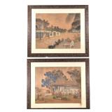 (2pc) PAIR LARGE CHINESE SILK PAINTINGS | Pair of Chinese silk paintings depicting figures playing g