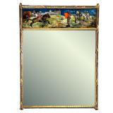 GILT EGLOMISE MIRROR | Early to mid 20th century, with painted panel - h. 42 x w. 27.5 x d. 2 in