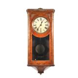 FRENCH BURLWOOD REGULATOR WALL CLOCK | Printed face with decorations and black Roman numerals, with 