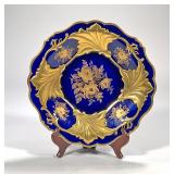 (1pc) Vintage Weimar Germany Jetta Cobalt Blue And Gold Charger | Large cobalt blue and gold leaf ro
