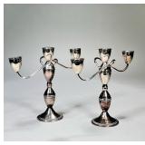 (2pc) Pair Weighted Sterling Silver Candleabras | Pair of weighted sterling silver three arm candela