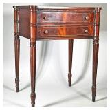 WOODEN SIDE TABLE WITH DRAWERS | Carved wood end table with two drawers over fluted spindle carved l