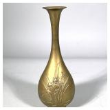 BRASS FLORAL VASE | Brass bud vase with embossed floral decoration, no apparent markings - h. 12.5 x