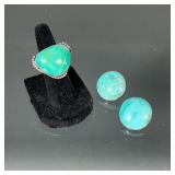 (2pc) TURQUOISE JEWELRY | Including a silver tone & turquoise split shank ring (size 4.25), and a pa