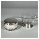 (2pc) STERLING POWDER BOX & BOWL | Including a glass powder box with a sterling silver lid, monogram