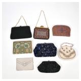 (8pc) Vintage/Antique Purses | Black with red accents and delicate filigree clasp and chain, two bla