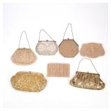 (7pc) Gold Antique/Vintage Purses | Small beaded clutch with zipper top, beaded hexagon shaped purse