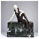 After Chiparus Bronze | After Demetre Chiparus: Art Deco style figure of a girl on a wall, bronze an
