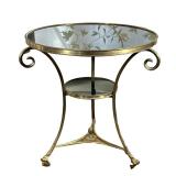 Gueridon Directoire Style Side TABLE | Having black stone top and matching lower tier; brass round t
