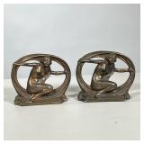 Pair Art Deco Brass Bookends | Art Deco style bookends, each showing a partially clad woman - h. 5.2