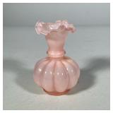FENTON PINK RUFFLED EDDGE MELON VASE | Small Fenton Art Glass dusty rose, pink overlay, cased glass 
