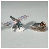 (2pc) GERMAN PORCELAIN INSECT FIGURINES | Including: porcelain dragonfly figurine with gilt decorati