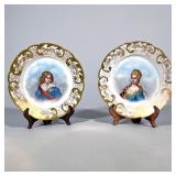 (2pc) PAINTED CERAMIC PLATES | Ceramic plates with gilded designs. One with a portrait of the King o