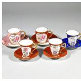 (5pc) FRENCH TEACUPS & SAUCERS | Mixed lot of 5 French teacups with matching saucers; each having fl
