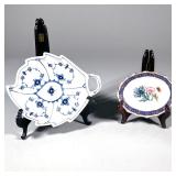 (2pc) PORCELAIN DISHES | Including: Royal Copenhagen leaf form dish, and Mottahedeh floral and gilt 