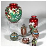 (8pc) CLOISONNE GROUP OF VASES & BOXES | All Japanese or Chinese Cloisonne. Including: 1 large round