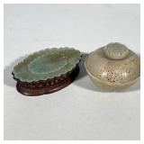 (2pc) MIXED JADE PIECES | One Chinese censer and cover, Qing Dynasty; and one hand-carved jade piece