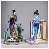 (2pc) MANABU SAITO FRANKLIN MINT PORCELAIN FIGURINES | Including: Ayame Princess of the Iris Blossom
