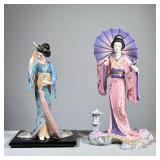 (2pc) Franklin Mint Geisha Figures | Porcelain Geisha figures, including Dance of the Geisha and Yos