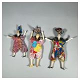 (3pc) PORCELAIN DOLLS | Lot of 3 porcelain painted dolls with colorful dress, filled with pannicum s