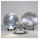 (3pc) Silver plate Trays | 3 mixed silver trays; two matching unmarked with floral etching and 3 fee