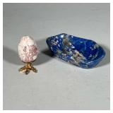 (3pc) SMALL STONE ITEMS | Including Lapis Lazuli blue stone ash tray and small pink stone egg with b