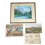 (4pc) MIXED PAINTINGS | Including a western mountain landscape; a riverboat scene; a rocky landscape