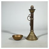 (2pc) Brass Candlestick & Bowl | One large gilded brass candlestick and small brass bowl Dimensions: