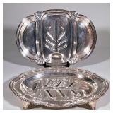 (2pc) ENGLISH VICTORIAN SILVER PLATE WELL AND TREE PLATTERS/ TRAYS | One 3-section silver-plated mea