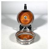 (2pc) ANTIQUE SILVERPLATE WINE COASTERS | designed as turned wooden wine coasters with silverplate b