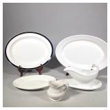 (5pc) WHITE CERAMIC PIECES | Including: black rimmed platter marked "Bleu de Roi" on bottom; large s