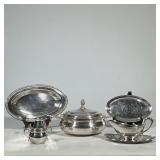 (6pc) SILVER PLATE TRAYS & DISHES | Mixed lot of silver plated trays and serving dishes; including o