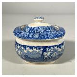 ENGLISH LIDDED STAFFORSHIRE SUGAR BOX | With countryside scene and floral detailing. Dimensions: h. 