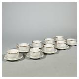 (18pc) ENGLISH JOHNSON BROS PORCELAIN TEACUP & SAUCER SET | 9 porcelain teacups with gilded handles/