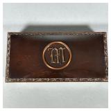 Vintage L.E. Mason Co. (Boston) Bronze Cigar Box With Monogram | Cork-lined cigar case with monogram