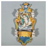ITALIAN Majolica CERAMIC Ornamental Wall Pocket Vase or Font | Hanging Italian glazed majolica porce