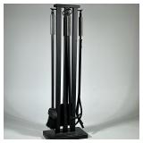 (4pc) CONTEMPORARY FIREPLACE TOOL SET | Black brushed metal contemporary style fireplace tools inclu