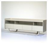 RESTORATION HARDWARE RIVET RECTANGULAR DINING TABLE, GLASS TOP | Off-white sideboard with matte fini