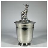 Victorian Trading Co Pewter Ice Bucket | Decorated with a Polished Pewter Stag on the Top. Bottom ba