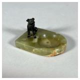 Cold Painted Bronze Labrador Dog Green Onyx Tray | Having bronze finish; for use as a pin or ashtray
