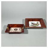 (2pc) HOLLAND & BERETTA Vintage Ashtrays | Both have brown trim with gold accents. One is by Holland