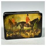Vintage Painted Wood Printed Hunt Scene Snuff Box | Printed with a fox hunting scene featuring horse
