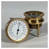 (2pc) Van Cort Mass Tabletop Magnifier and Barometer | Both made from heavy brass with makers marks 