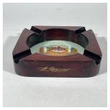 Large Wood H Upmann Cigar Ashtray | Decorated Glass Interior of Ashtray With a Rosewood Surround; si