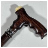 (3pc) Asterom Handmade Walking Stick | Handmade crafted of sold oak with metal band. Signed on band.