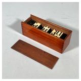 ANTIQUE BONE DOMINO SET IN WOODEN BOX | Antique dominoes designed in ebony wood back & bone carved f