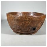 LARGE Carved Bowl | Hand-carved from a log of a tree with knotty wood. Heavy. - h. 8.5 x dia. 18 in