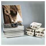(17pc) HOME BRANDED, INC. HORSE DECORATED PLATES | 10 plates have an up close photo in black and whi